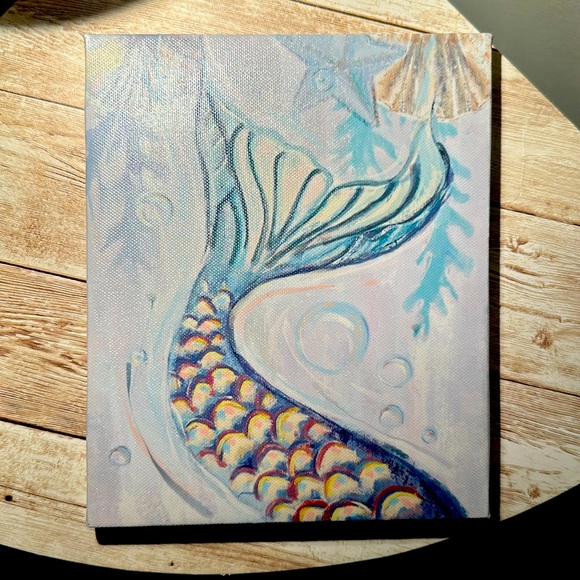 Mermaid Tail in Ocean Coral Reef Print Wrapped Canvas 5”x7” Wall Decor - Picture 2 of 7